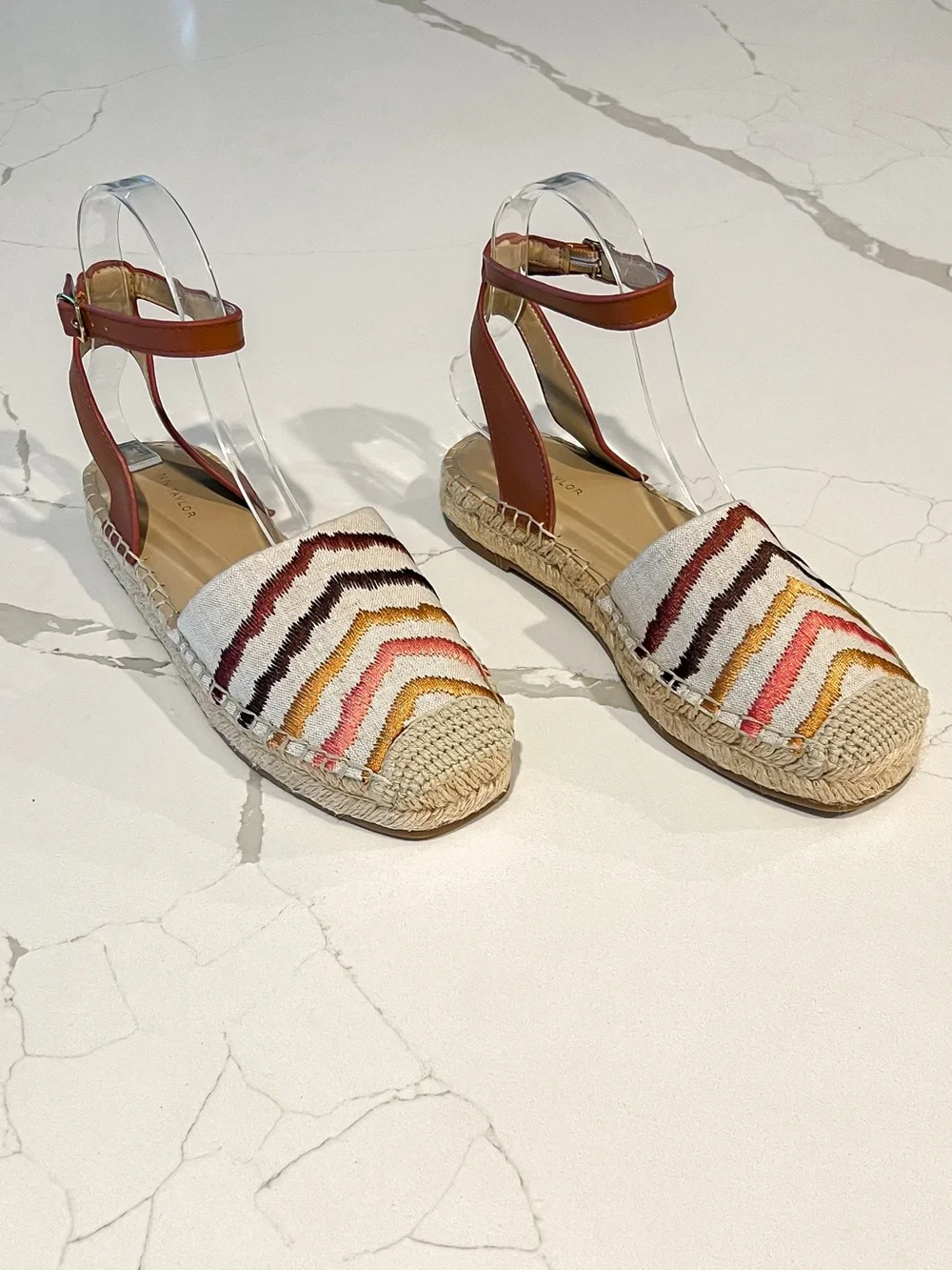 Ann Taylor Isabella Embroidered Linen Espadrille Sandals Multi Zebra Stripe Sz 6